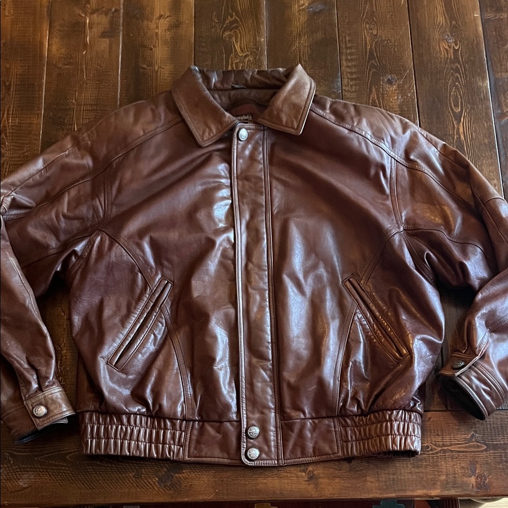Wilsons Leather Rich Brown Bomber Jacket with zip out liner XL